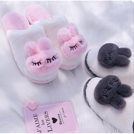 Dép Bông Hình Bé Thỏ Giữ Ấm Chân, Chống Trơn Trượt Dành Cho Nữ - Dép Lông Mang Trong Nhà Mềm Mại Mang Êm Chân