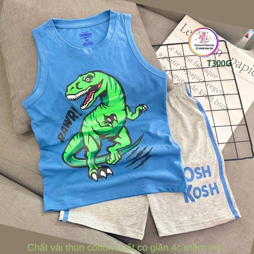 20 đến 30kg - Đồ bộ bé trai - Bộ ba lỗ sát nách cho bé trai size đại thun cotton mát mùa hè T300