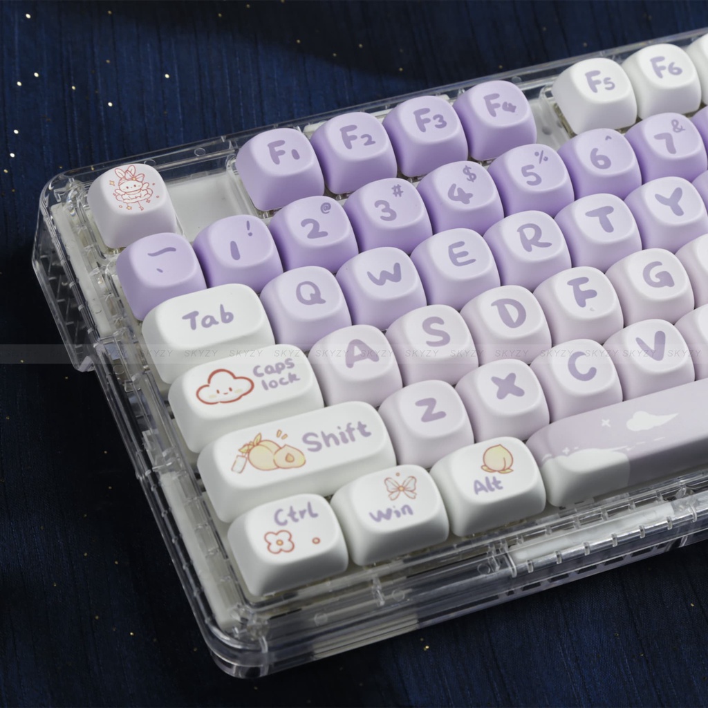 Gradient Thỏ Tím Keycaps MOA Profile Hoạt Hình Dễ Thương PBT DYE SUB Bàn Phím Cơ Keycap