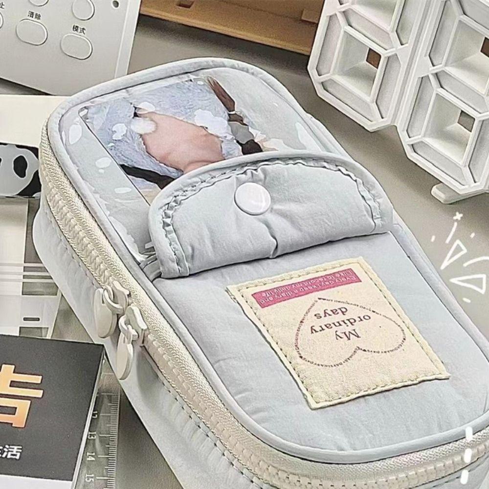 Túi đựng bút chì / mỹ phẩm MMULCK sức chứa lớn có khóa kéo màu xám xanh dương sáng tạo