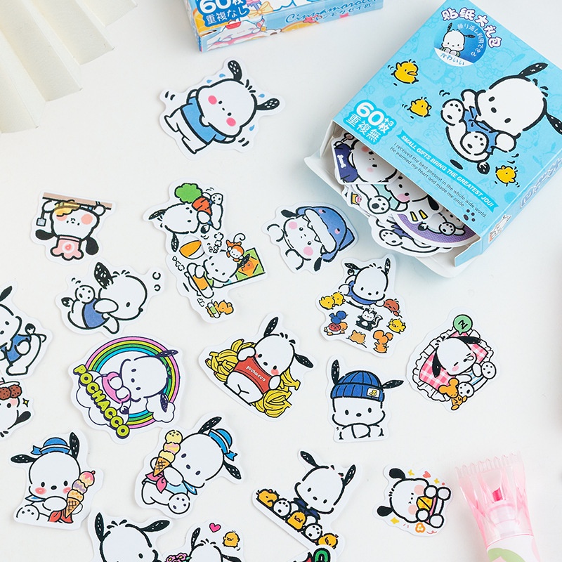 SANRIO Set 60 Nhãn Dán Trang Trí Sổ Tay Hình kuromi / Hello Kitty Dễ Thương