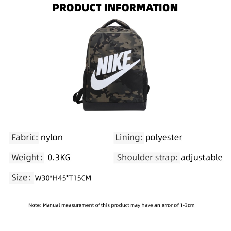 Nike Balo Thể Thao Cỡ Lớn 30 * 45 * 15cm In Họa Tiết Rằn Ri Thời Trang Cho Nam