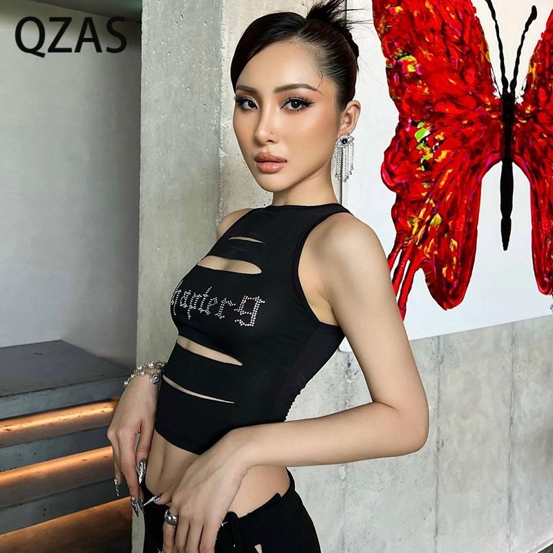 Qzas Áo Sát Nách Cổ Tròn Khoét Rỗng Hở Rốn258514Rér