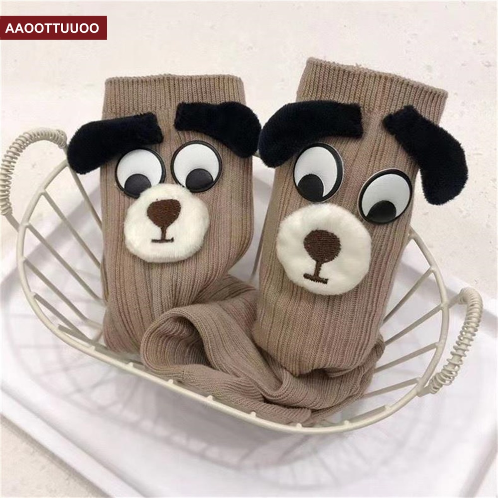 Dễ Thương Vớ Dài Trung Bình Họa Tiết Hoạt Hình Chú Chó Tai To Thời Trang Mùa Thu Cá Tính Cho Nữ