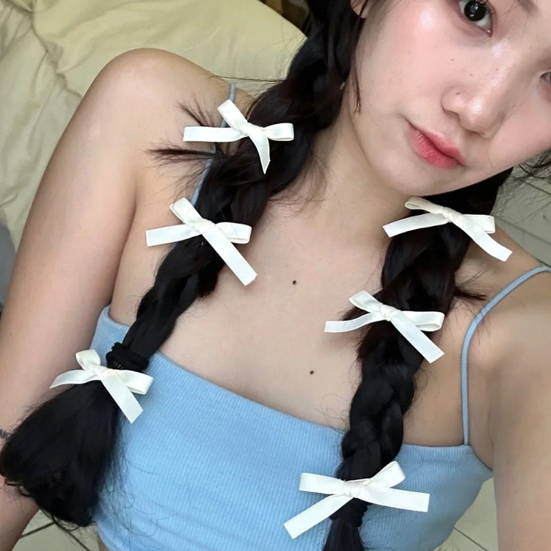 Set 8 Kẹp Tóc Nơ Ruy Băng y2k mini Dễ Thương Cho Nữ