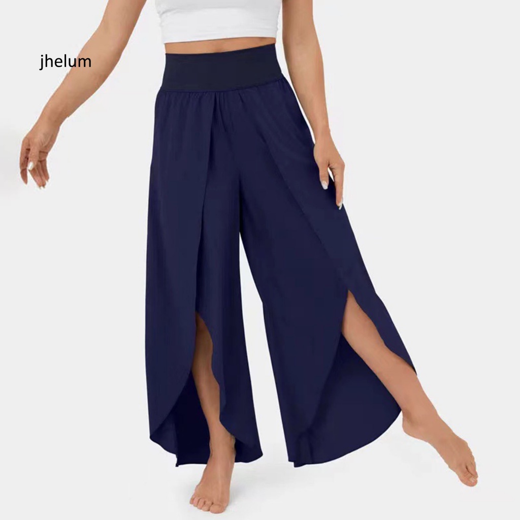 Jl * Quần culottes Lưng Cao Ống Rộng Xẻ Tà Màu Trơn Dành Cho Nữ Tập yoga