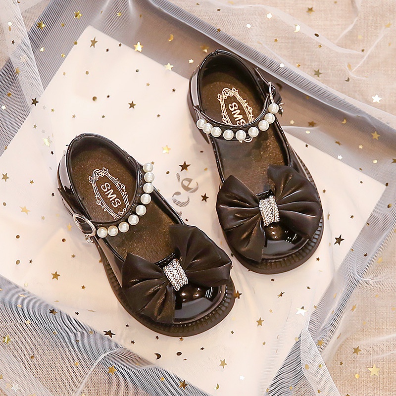 Giày Búp Bê Da Đế Mềm Chống Trượt Đính Pha Lê Xinh Xắn Cho Bé Gái