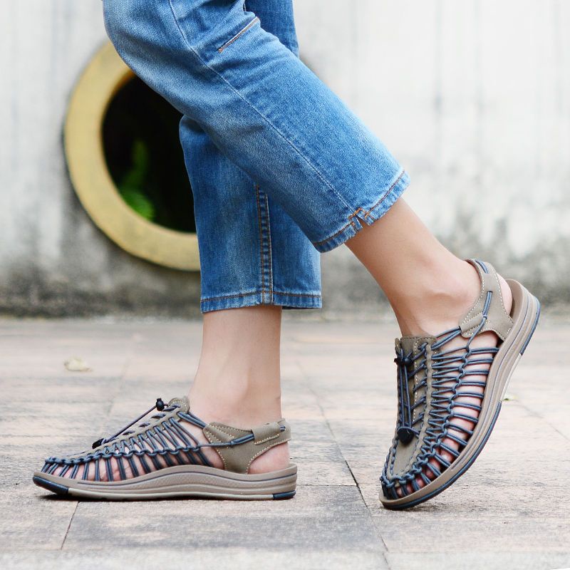 Giày Sandal Đi Biển Mùa Hè 2023 Dệt Tay Phong Cách roman Cho Nam