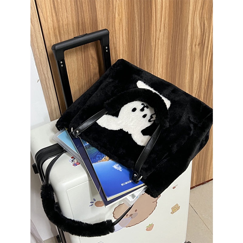 Mr.puffer Túi tote Đeo Vai Cỡ Lớn Bằng Vải Bông Họa Tiết Thỏ Trắng Sáng Tạo Cho Nữ