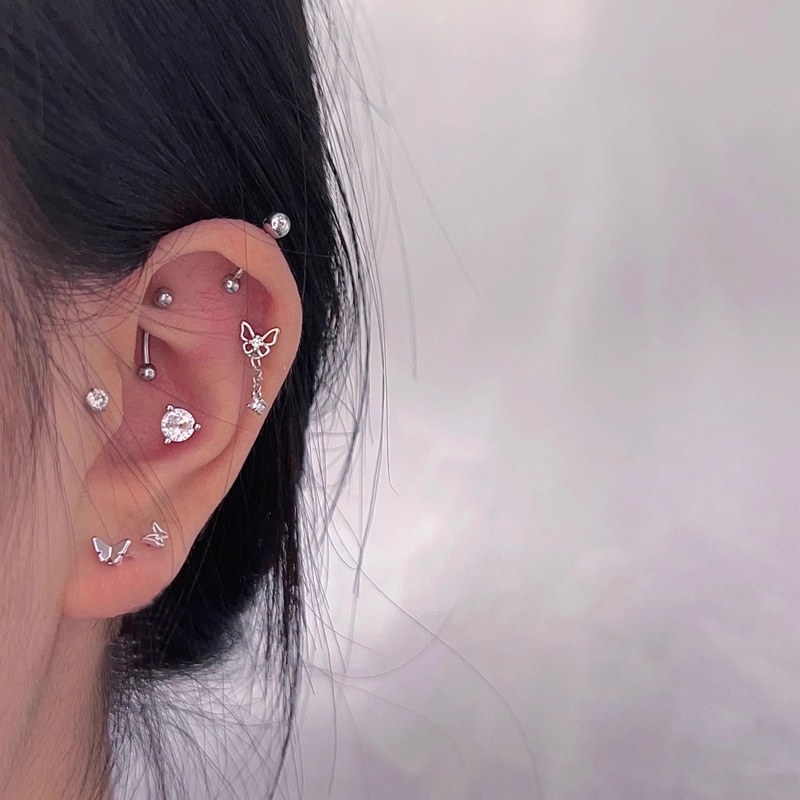 Khuyên Tai Bạc Dạng Hạt Hình Bướm Pha Lê Không Gây Dị Ứng Cho Nữ