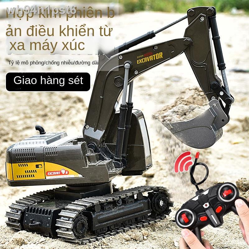 ┅ ❂✗Máy xúc điều khiển từ xa ô tô đồ chơi trẻ em mô phỏng lớn máy xúc điện mô hình cậu bé hợp kim xe m