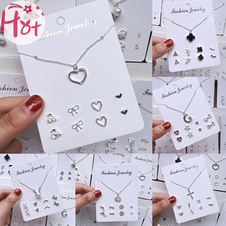Jr set Vòng cổ Và 4 Đôi Khuyên Tai Đính Đá Phong Cách Hàn Quốc Dành Cho Nữ