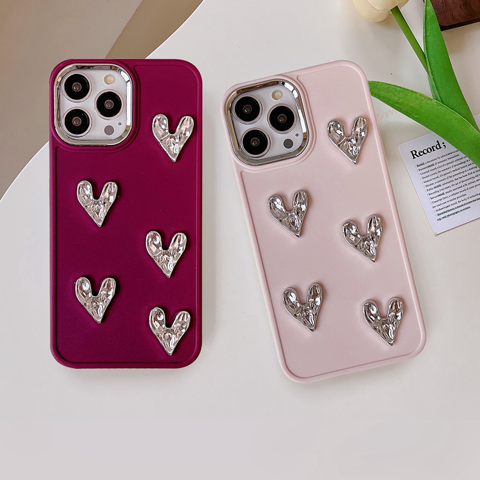 Điện Thoại Ốp Điện Thoại Silicon Mềm Mặt Nhám Hình Trái Tim 3d iphone 15 11 12 13 14 pro max 7 8 + 11pro x xr xs max se 2020 2022 15pro 14pro