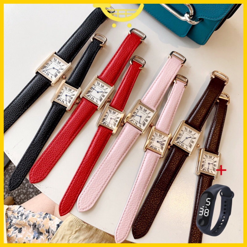 Đồng hồ nữ Đồng Hồ Đeo Tay Máy quartz Mặt Vuông Dây Da Phong Cách retro Cho Cặp Đô 101049