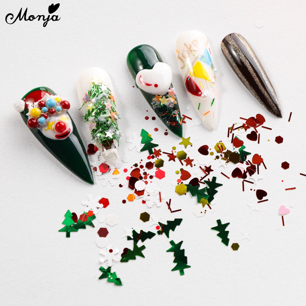 Monja Hộp Lá Nhôm 6 Ngăn Đựng Hạt Kim Sa Hình Hoa Tuyết / Trái Tim Nhiều Màu Sắc Trang Trí Móng Nghệ Thuật diy