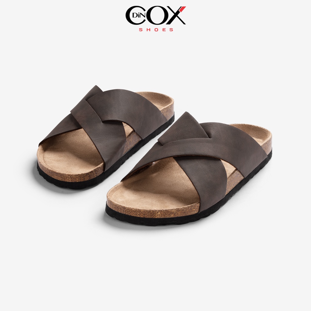 Dép Birken đế trấu quai chéo nam nữ thời trang DC02 Brown Dincox