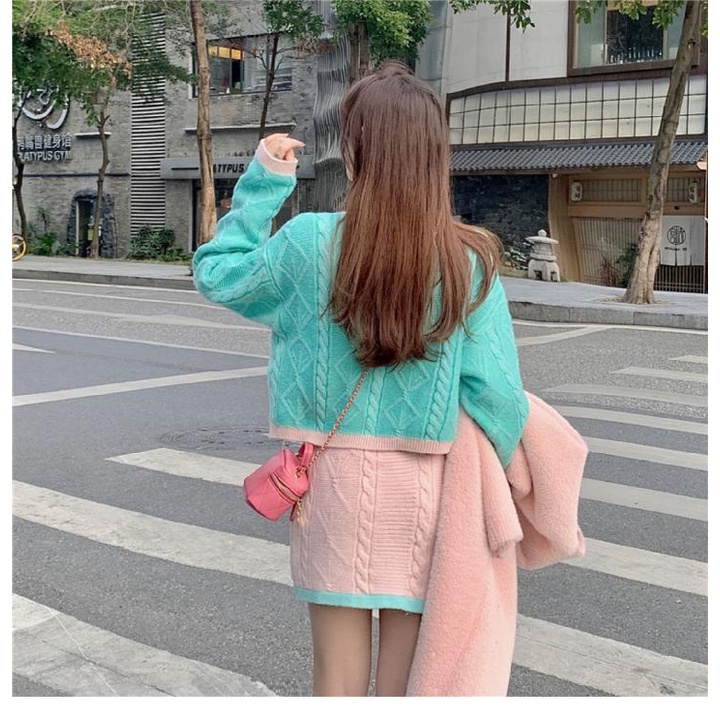 Bộ Áo Khoác cardigan + Áo Khoác Dệt Kim Màu Xanh Lá Thời Trang Mùa Xuân Cho Nữ