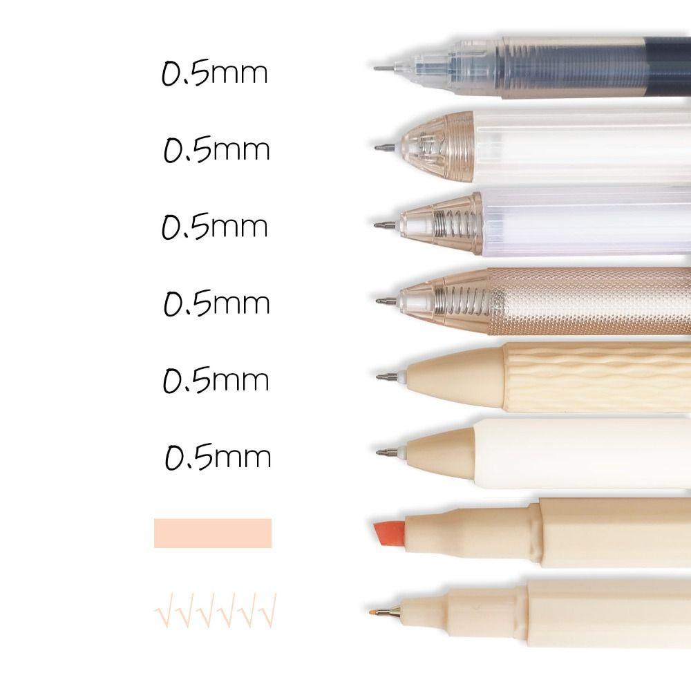 Avocapp Set 7 Bút Mực gel Ngòi Nhọn 0.5mm Màu Nâu / Đen Nhanh Khô Tiện Dụng Cho Văn Phòng / Gia Đình
