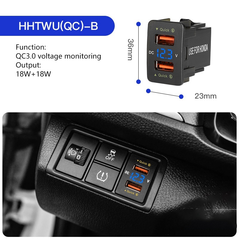 Củ Sạc Nhanh qc3.0 Hai Cổng usb qc3.0 36w Chống Nước Màu Xanh Dương Cho Xe Hơi honda