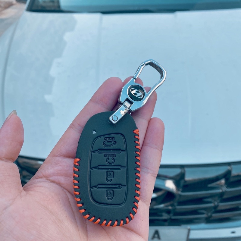 Bao da chìa khoá xe huyndai creta 4 nút chất liệu da bò khâu tay nguyên miếng