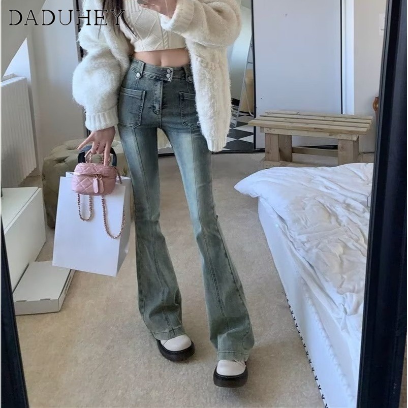 DaDuHey New American Ins High Street Retro Micro-flare Jeans Niche High Waist Wide Leg Pants plus Size Trousers