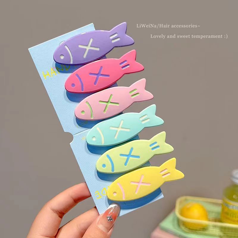 Aijolen set 2 Kẹp Tóc Hình Cá 6cm Màu Kẹo Ngọt Phong Cách Hàn Quốc Dễ Thương Cho Bé Gái