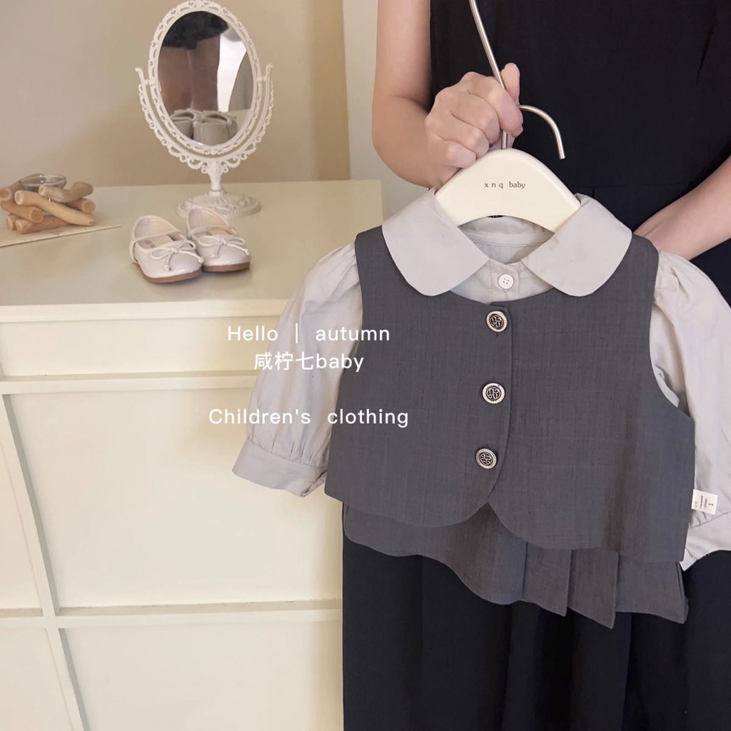 Bộ Áo Sơ Mi Phối Váy Ngắn Thời Trang Mùa Thu 2023 Mới Cho Bé Gái