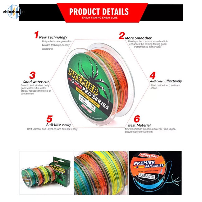 Zhin 1 Cuộn Dây Câu Cá Bện 4 Sợi Độ Đàn Hồi Cao Dài 100m