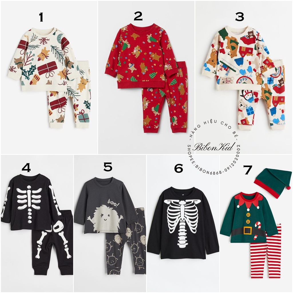 Bộ/ áo cotton họa tiết Halloween / Noel HM US/ UK/JP từ 4-6m đến 4-6y