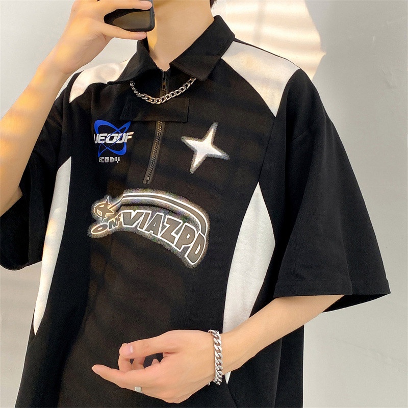 Ucnl Áo polo Ngắn Tay Form Rộng Phong Cách retro Dành Cho Nam