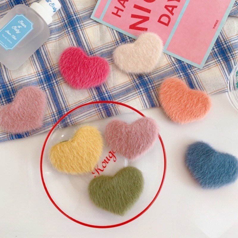 Kẹp Tóc bb Hình Trái Tim / Ngôi Sao Phủ Lông Mềm Mại Phong Cách Hàn Quốc Dễ Thương Cho Nữ