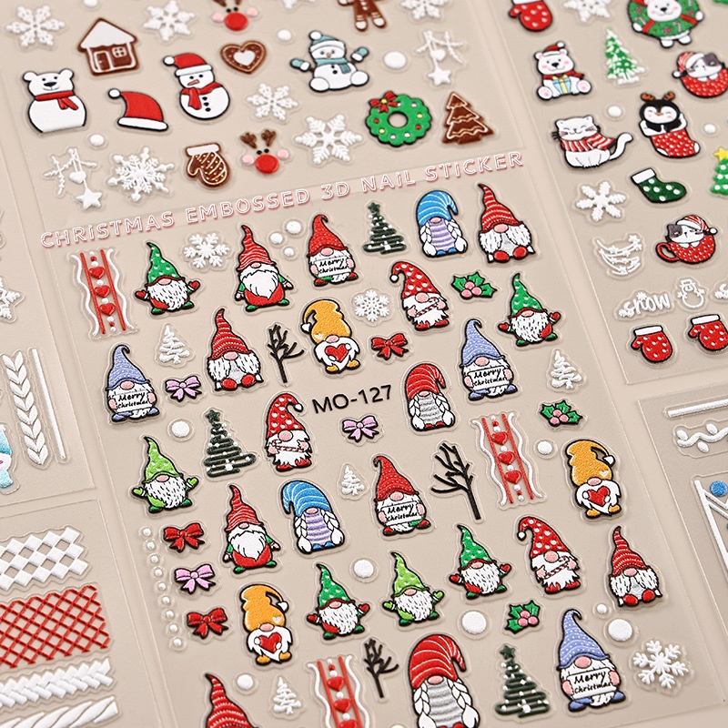 Miếng Dán Trang Trí Móng Tay In Nổi Họa Tiết Hoạt Hình Giáng Sinh  / Miếng Dán Móng Tay 3d Hình Ông Già Noel / Người Tuyết /