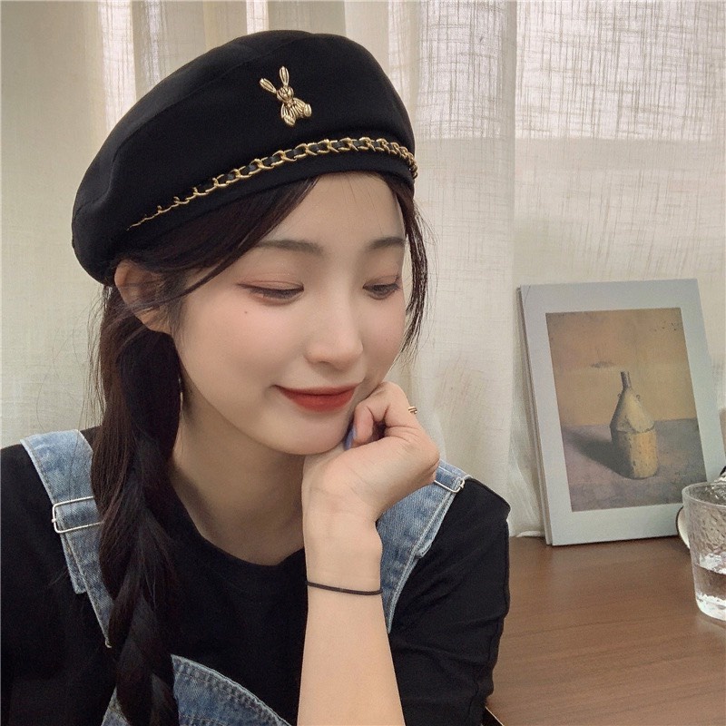 Mũ Beret Phối Dây Xích Phong Cách Thời Trang Thu Đông Hàn Quốc Cho Nữ