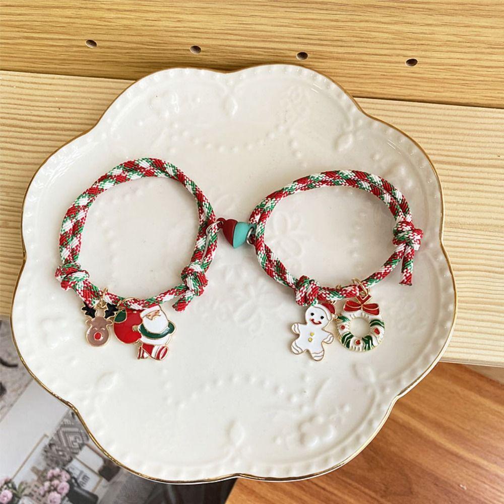 Skjk set 2 Vòng Tay Giáng Sinh Dạng Kéo Hình Ông Già Noel / Nai Sừng Tấm Cho Cặp Đôi