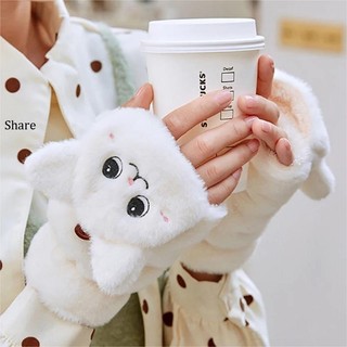 Găng Tay Lông Thỏ Hở Ngón Mềm Mại Dày Dặn Giữ Ấm Mùa Đông Cho Nữ
