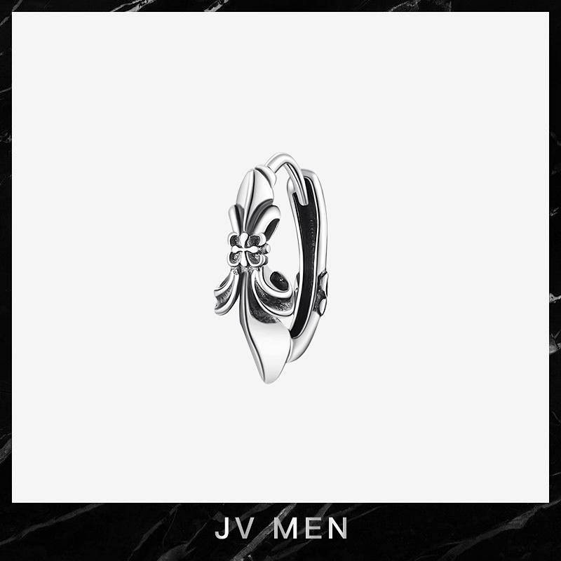 Sterling Silver Earrings Men's High-Grade Retro Cruciate Flower Single Boy Ear Ring Hip Hop Style Not Allergic Trendy Men's Earrings 3YWn
