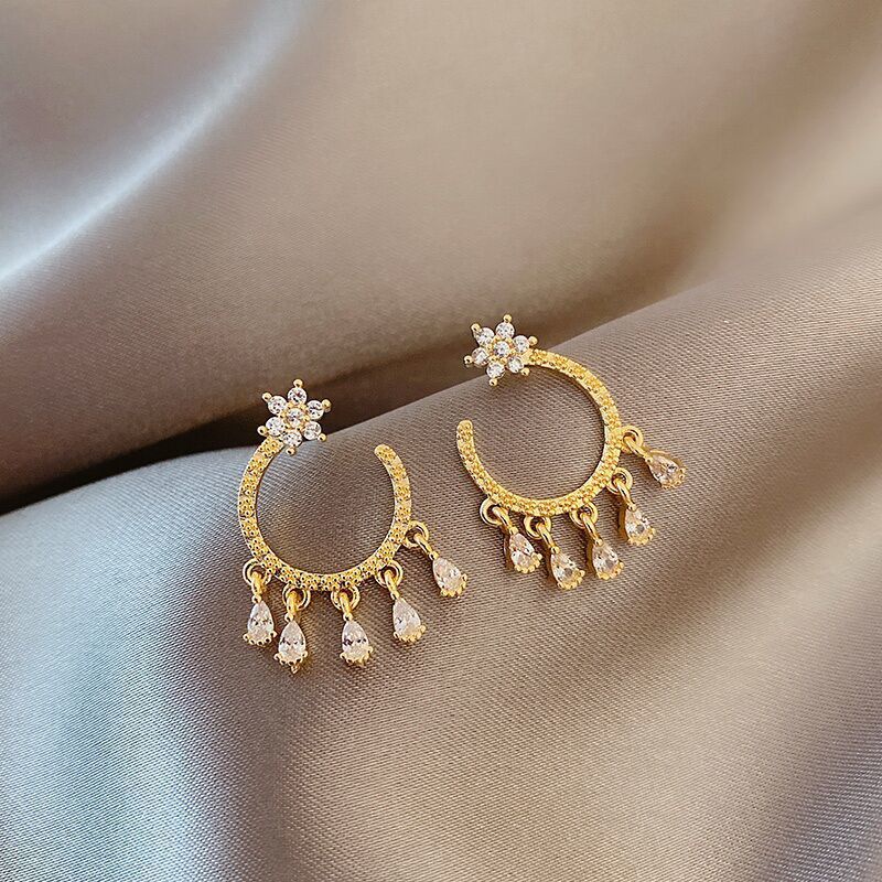 Six Bông Tai Đính Đá zircon Hình Học Nhỏ Đơn Giản Tươi Mới Cho Nữ