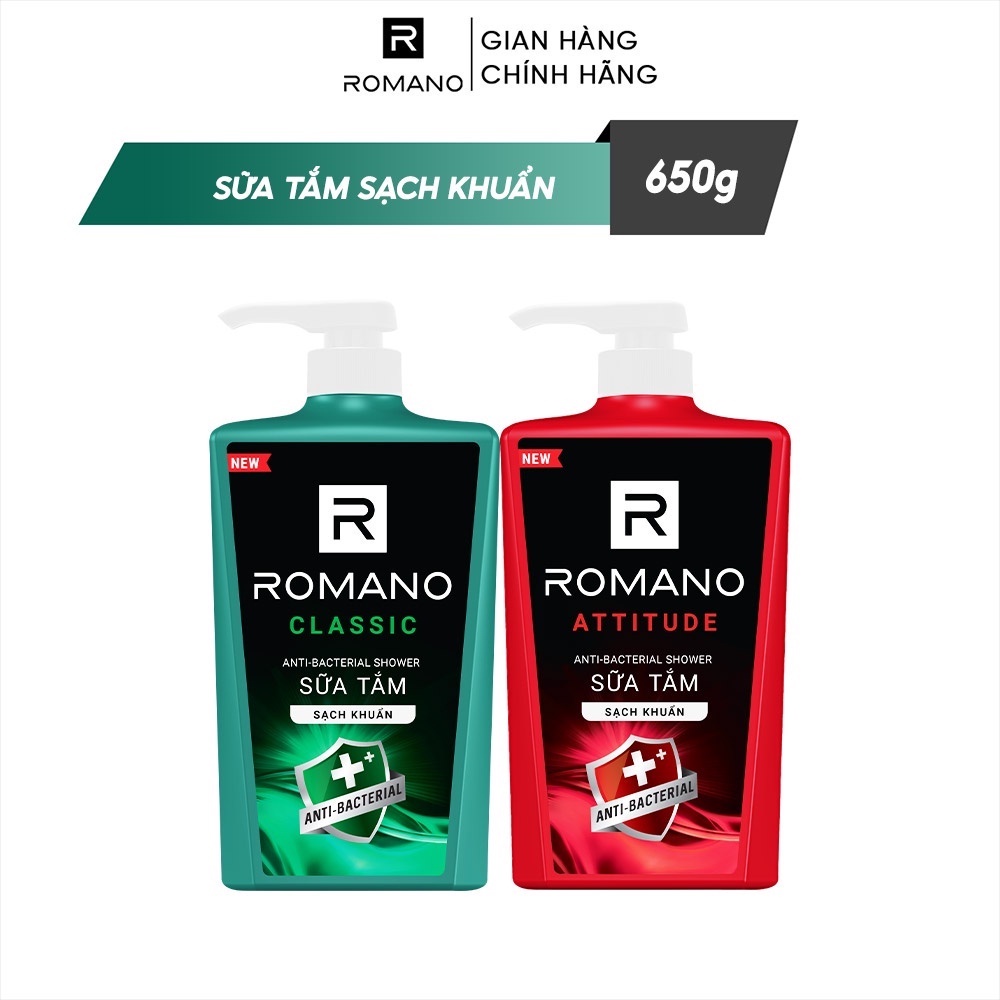 Sữa tắm sạch khuẩn Romano hương thơm nam tính Classic/ Attitude 650g/chai - 2 mùi hương có sẵn