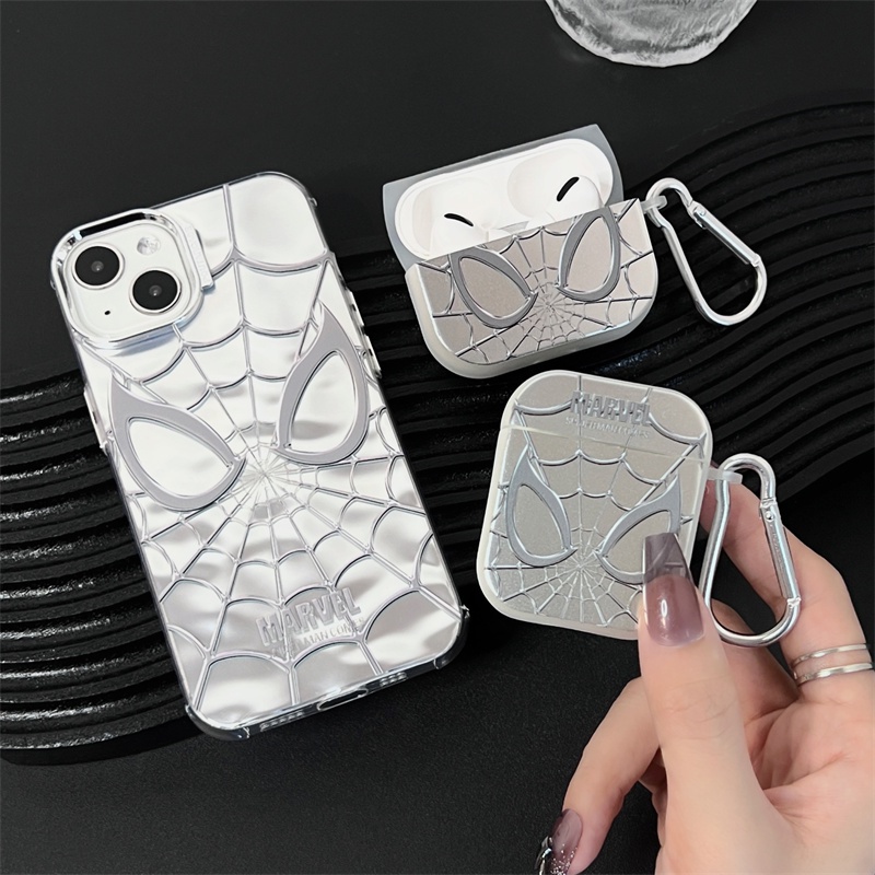 Vỏ Bảo Vệ Hộp Sạc Tai Nghe airpods pro2 airpods 1 2 3 pro Bằng Silicon Chống Sốc Hình Người Nhện 3d Mạ Bạc Sang Trọng