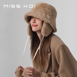 Mũ bucket phối lông giữ ấm tai có thể tháo rời phong cách Hàn Quốc thời trang thu đông