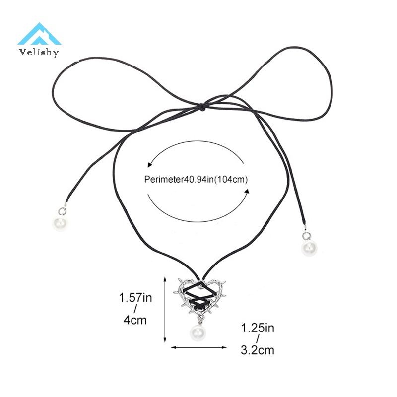 Velishy Vòng cổ Mặt Trái Tim Đính Ngọc Trai Và Ruy Băng Thời Trang Cho Nữ