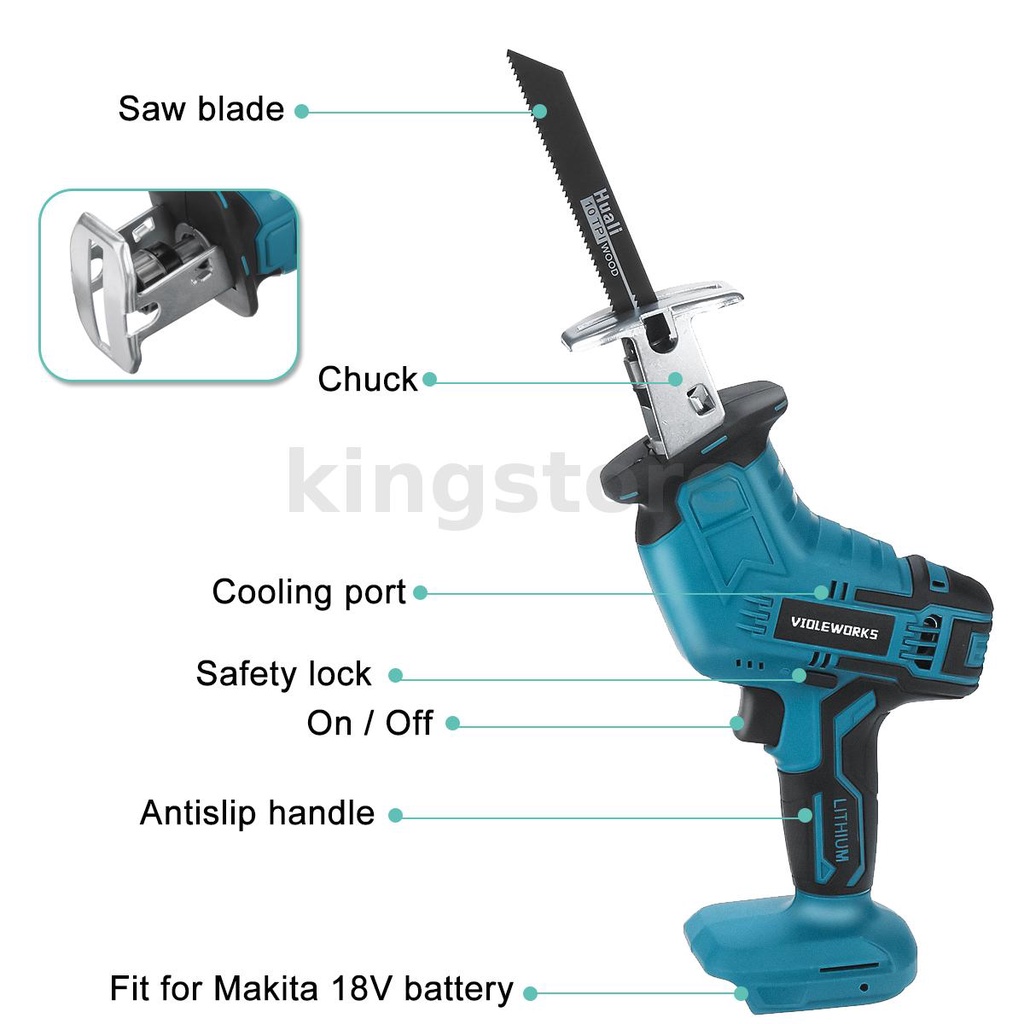 Bộ Cưa Điện Không Dây Cầm Tay Kèm 4 Lưỡi Cưa Dùng Pin 18v