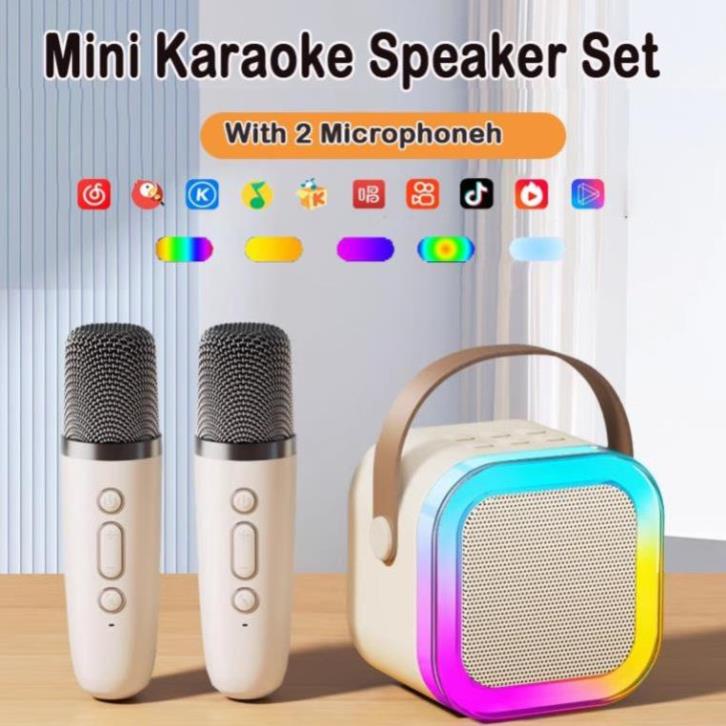 Loa Bluetooth Mini hát karaoke GODWELL sạc Pin Không dây, âm thanh bass chuẩn tặng kèm 2 míc hát bảo hành  _KR01