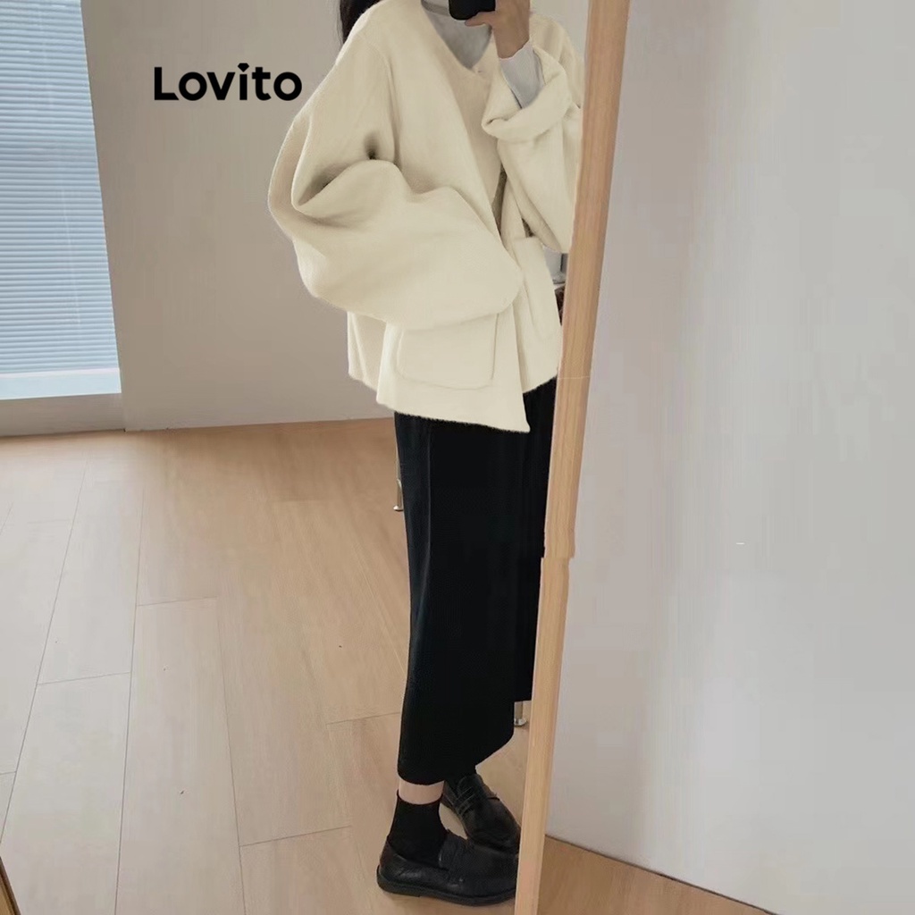 Lovito Áo khoác có nút trơn thông thường cho nữ LNA29360