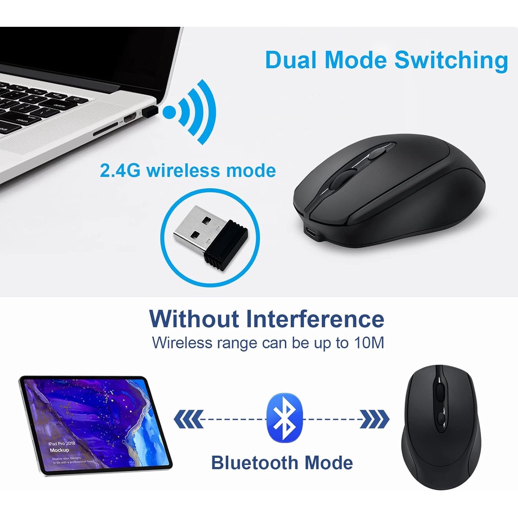 Chuột bluetooth Không Dây 2.4g Hai Chế Độ Có Thể Sạc Lại Cho ipad macbook pro / air laptop