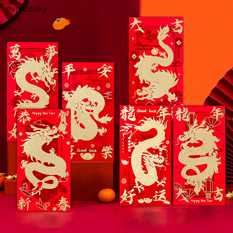 Set 6 Bao Lì Xì Hình Rồng Năm Mới 2024 Phong Cách Trung Hoa