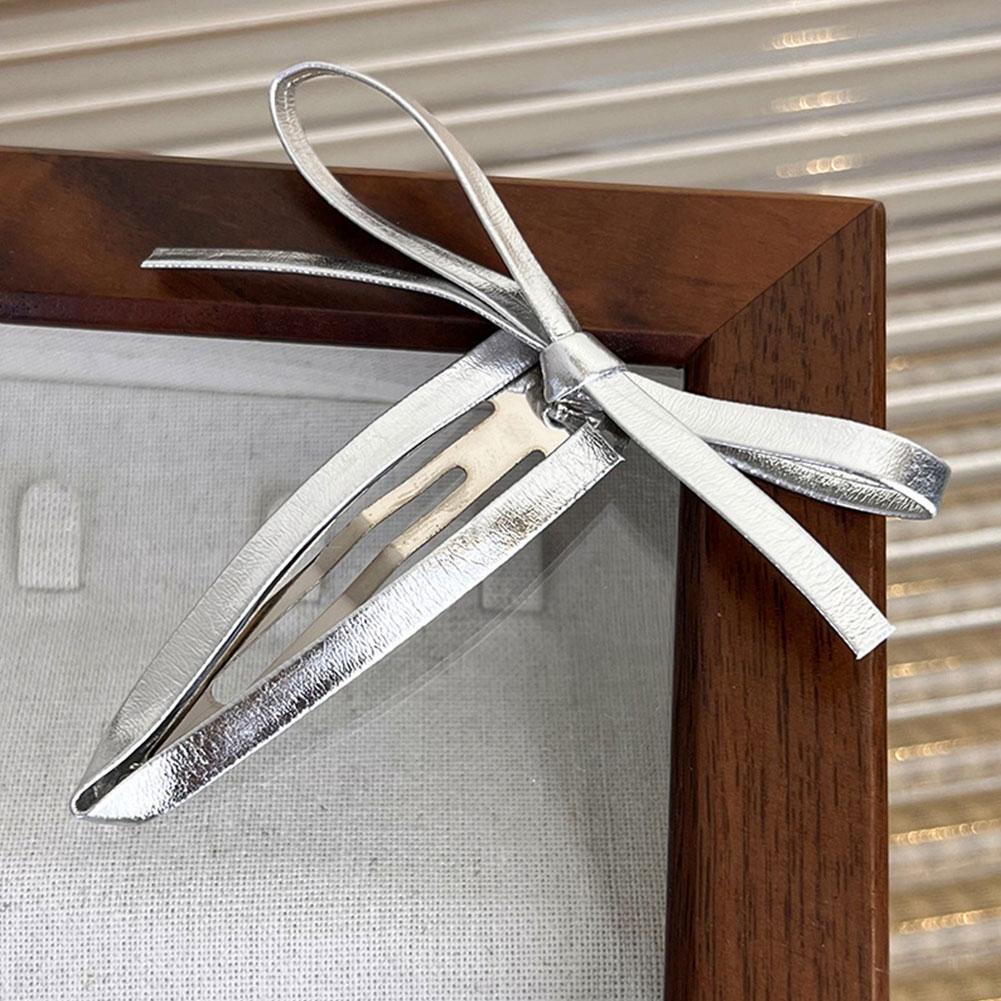 Kẹp Tóc Mỏ Vịt Bằng Da pu Màu Bạc Phong Cách Hàn Quốc i6h3