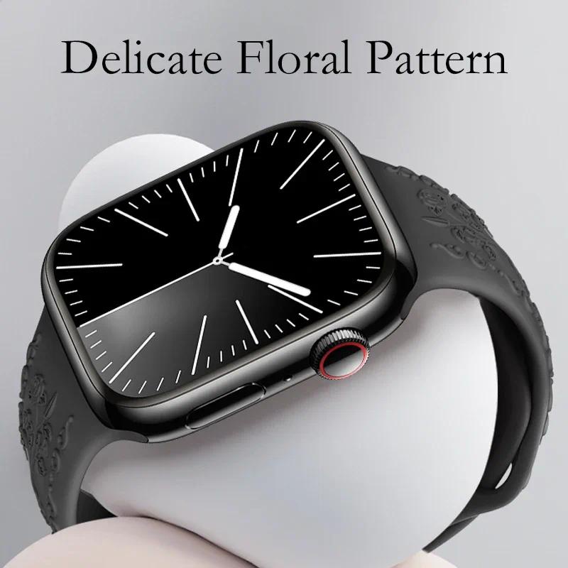 Dây Đeo Silicon Họa Tiết Hoa Cho Đồng Hồ Thông Minh apple watch ultra 2 49mm 9 8 7 6 se 5 3 i 44mm 40mm 41 / 45mm 38 / 42mm