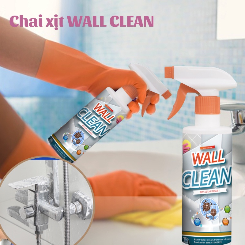 Tẩy Cặn Canxi Nhà Tắm WALL CLEAN 500ML - Tẩy Cặn Canxi Kính Vòi Sen Bồn Rửa Mặt Gương Soi Hồ Cá Chai Xịt Tẩy Đa Năng