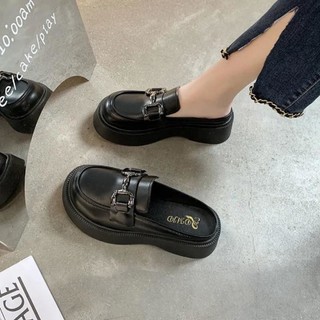 Giày Sục Nữ Da Mềm Phối Xích Đế Cao 5cm
